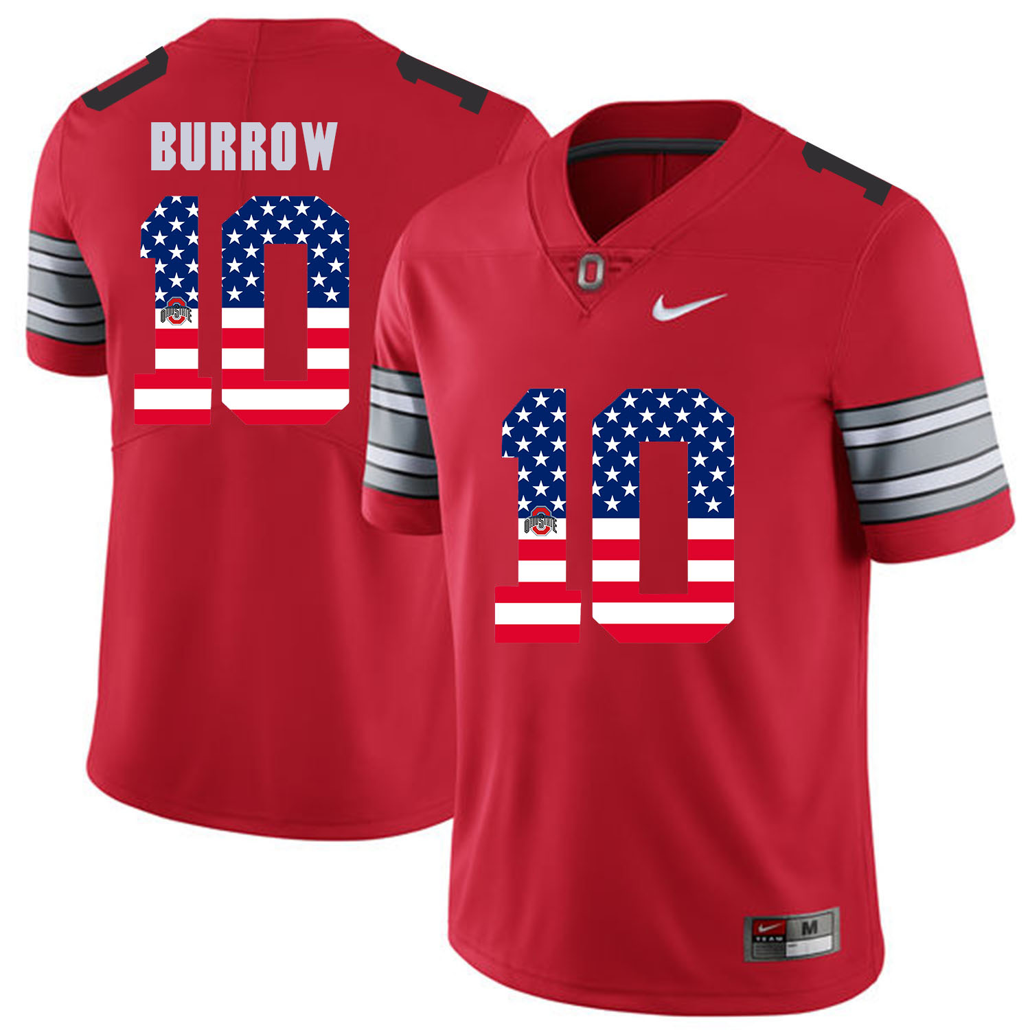 Men Ohio State #10 Burrow Red Flag Customized NCAA Jerseys